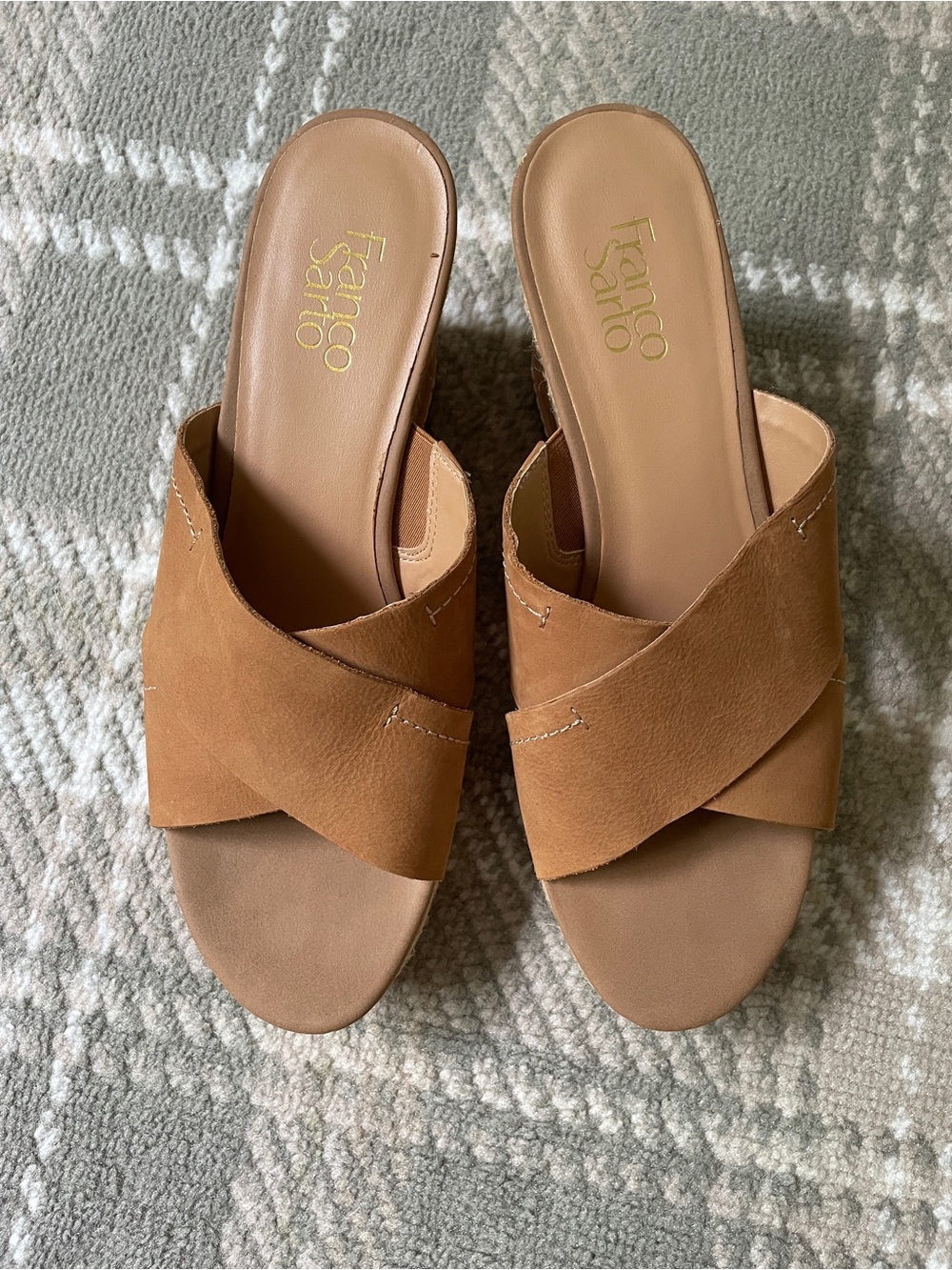 Franco Sarto leather strap cork wedges 10